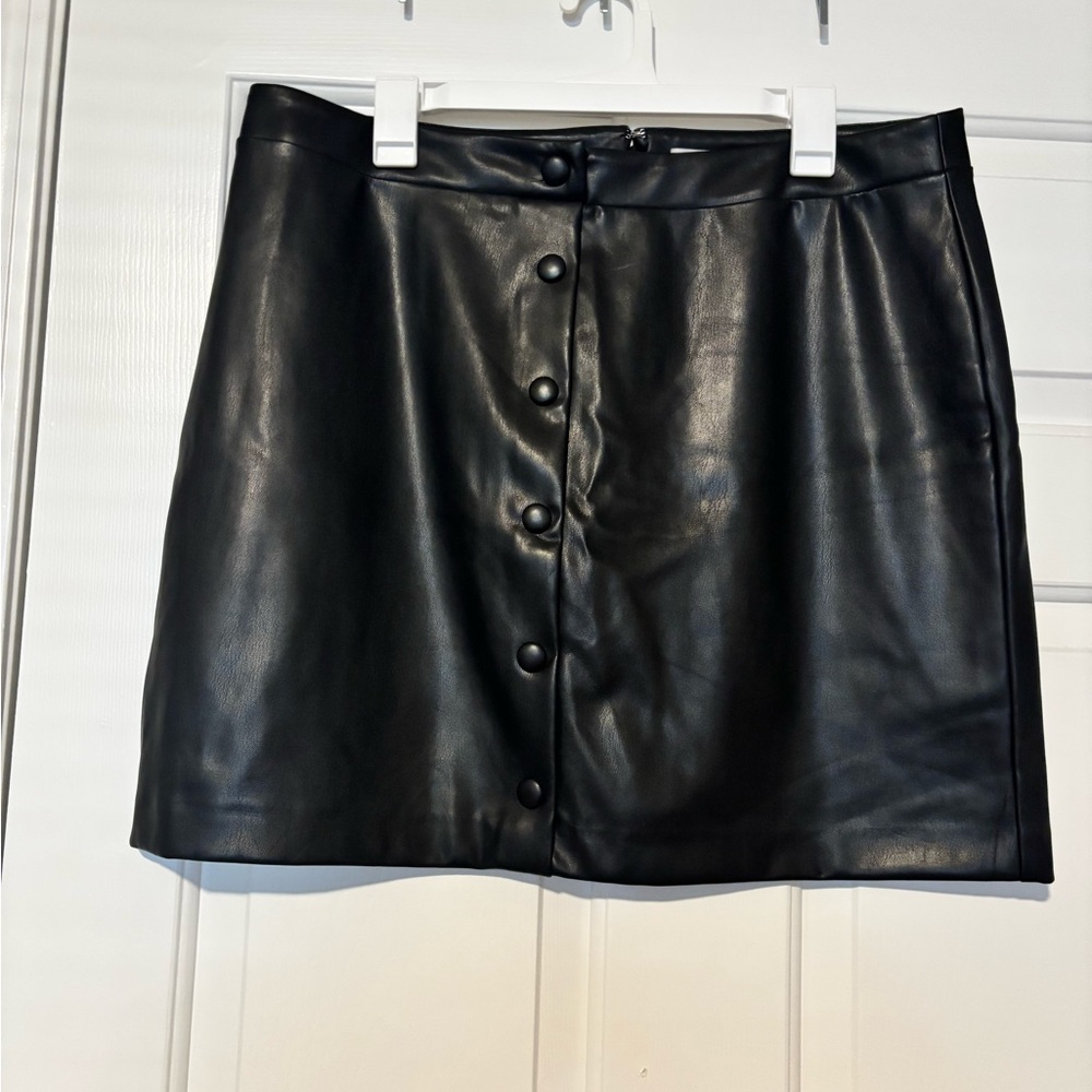 LOFT Black Faux Leather Pencil Skirt